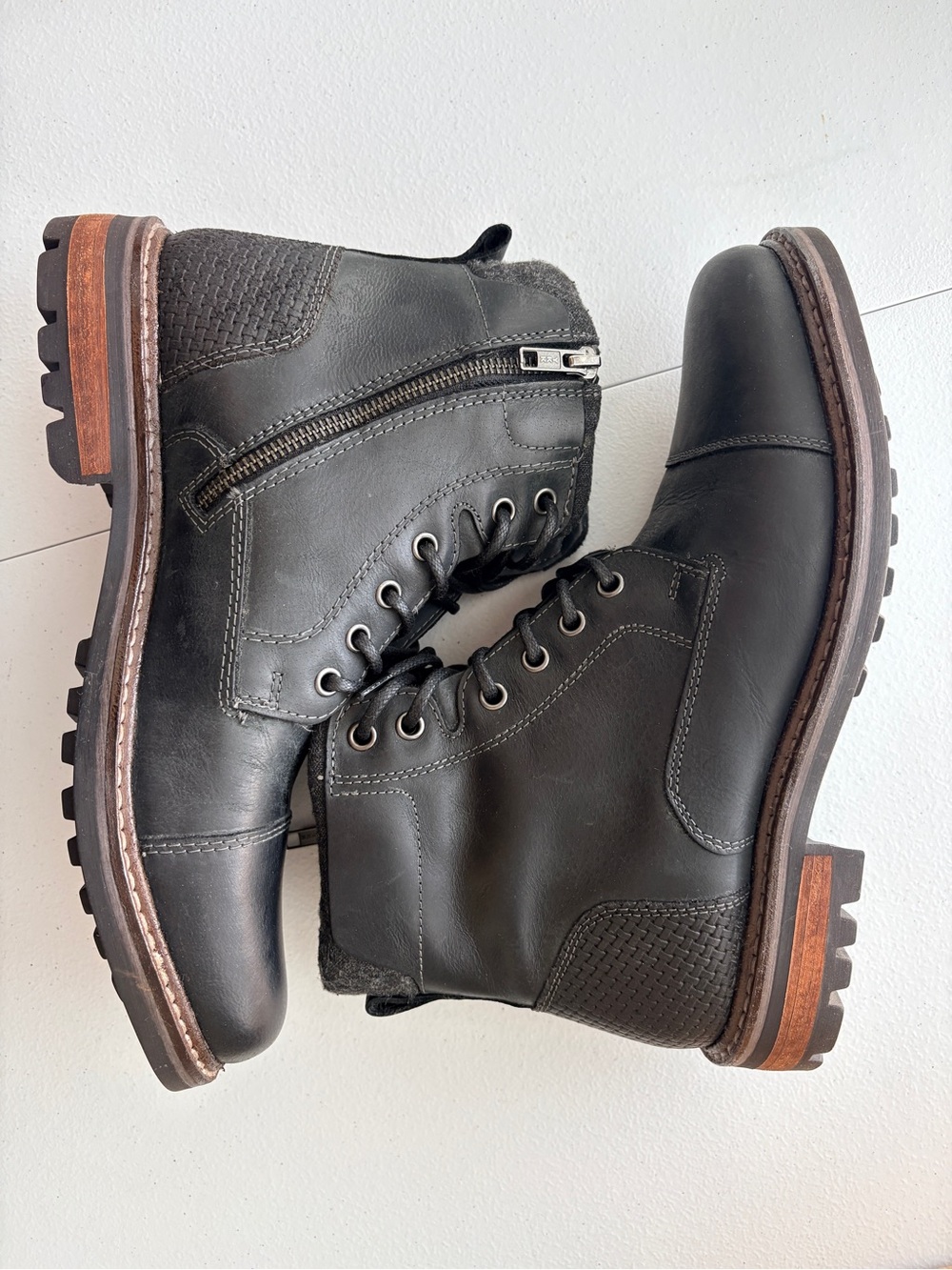 Crevo Hammersmith Men’s 8.5 Black Leather Lace Up Side Zip Boots